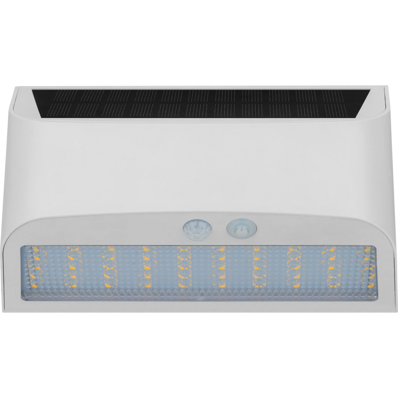 Luceco Prysm Wall Light - Prysm Decorative Outdoor Solar Wall Light with PIR Motion Sensor and USB Charging Port, LED Exterior Lighting, White, IP54, 6W, 600lm, 4000K