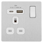 BG Electrical Evolve Brushed Steel - Single, switched, single pole, with 1 x USB A + 1 x USB C