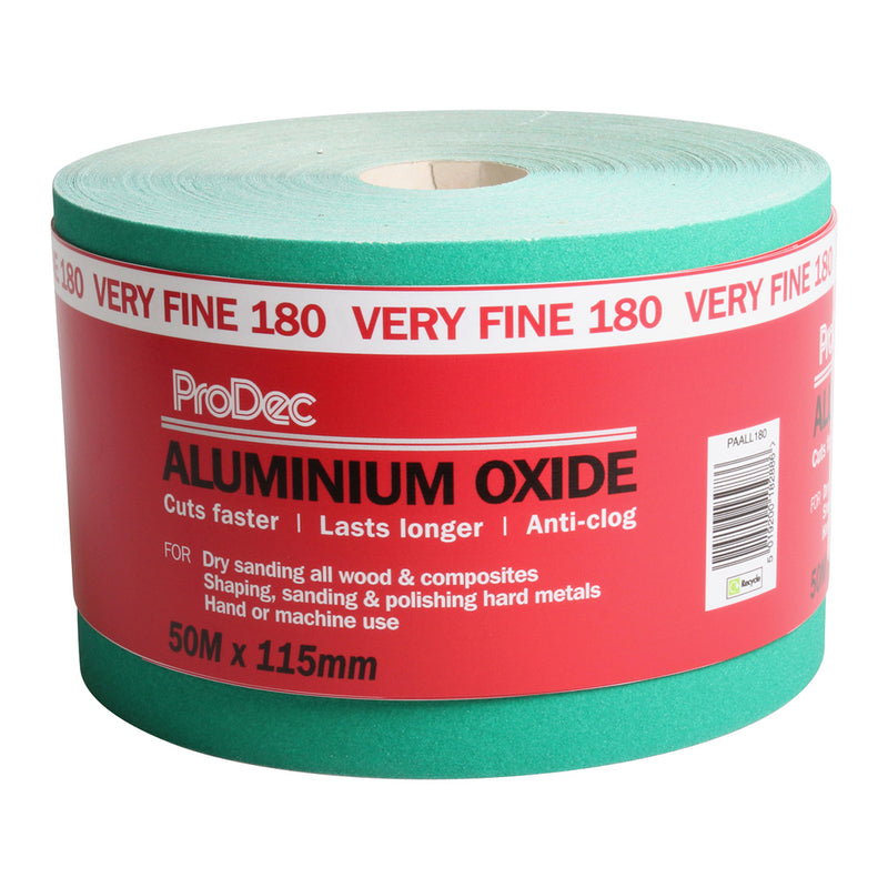 ProDec Green Aluminium Oxide 50m Roll 180 Grit Very Fine Grade