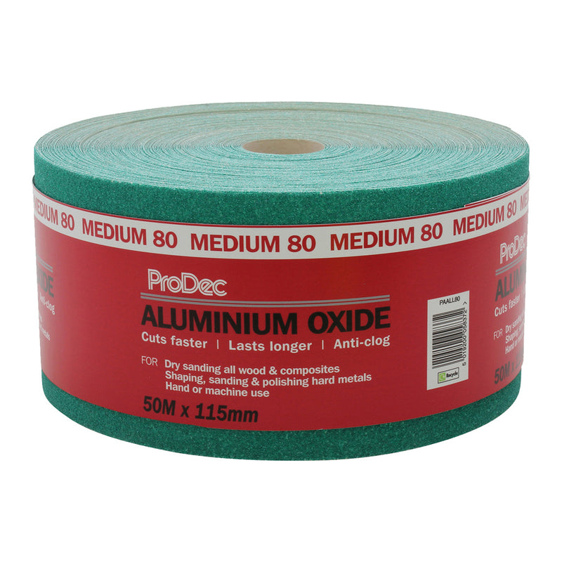 ProDec Green Aluminium Oxide 50m Roll 80 Grit Medium Grade