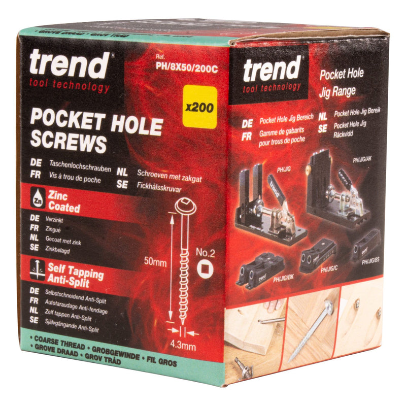 PH/8X50/200C - Pocket hole screw coarse thread No.8 x 50mm