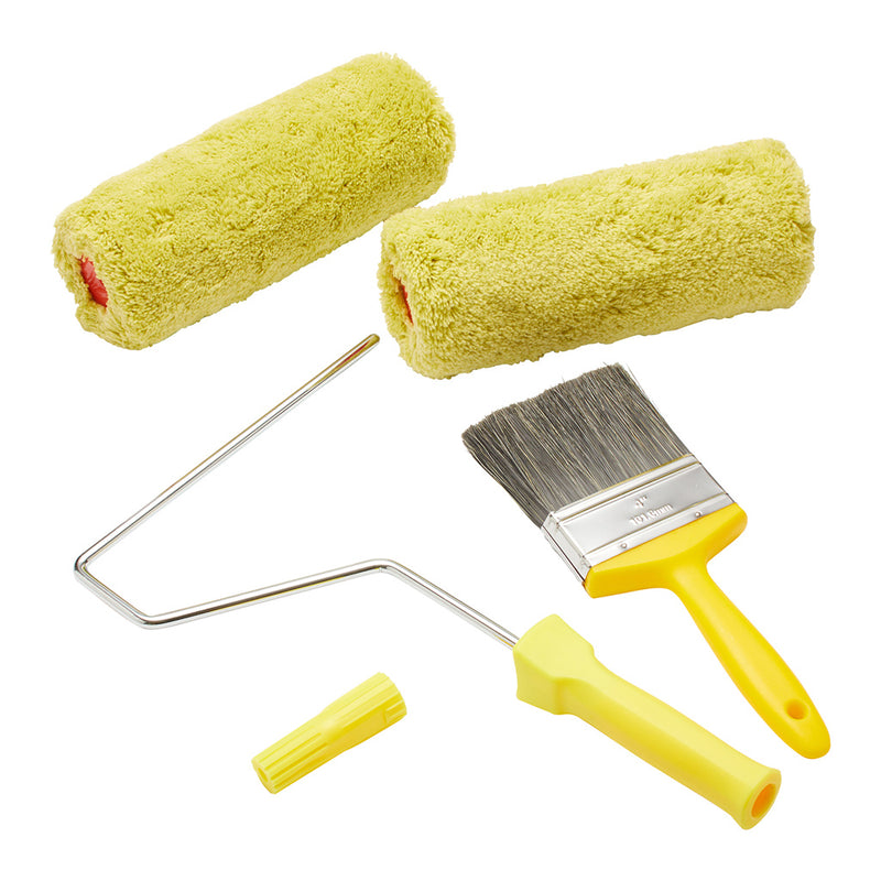 ProDec 6pc Twin Head 10" Long Pile Padded Masonry Roller, 4" Brush & 4'-8' Pole Set