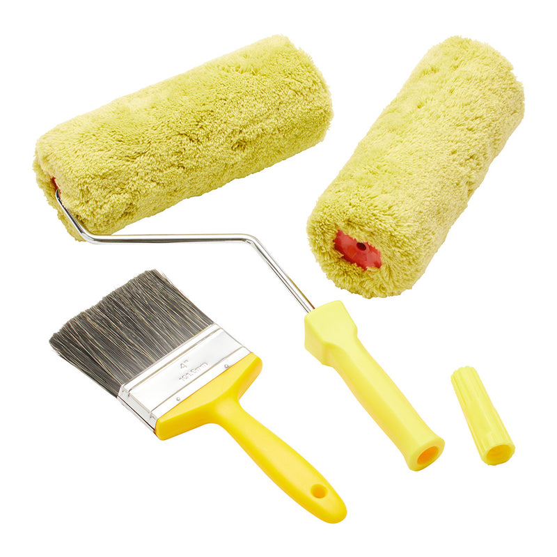 ProDec 6pc Twin Head 10" Long Pile Padded Masonry Roller, 4" Brush & 4'-8' Pole Set