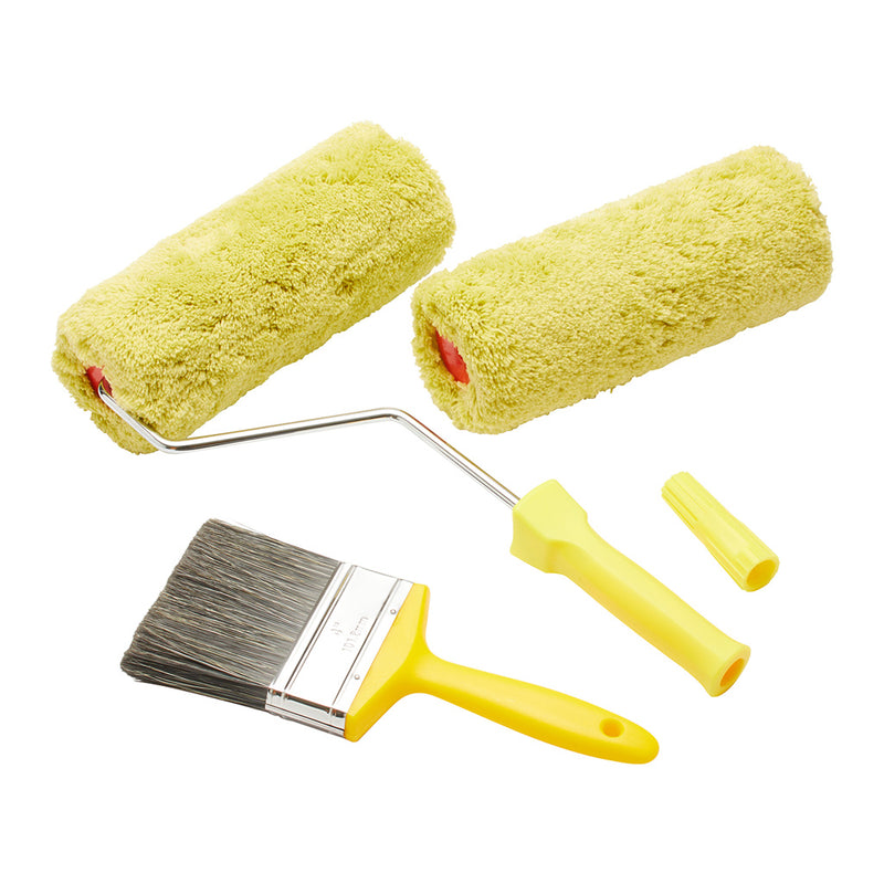 ProDec 6pc Twin Head 10" Long Pile Padded Masonry Roller, 4" Brush & 4'-8' Pole Set