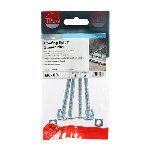 TIMCO Roofing Bolts & Square Nuts Silver — Trade Pack