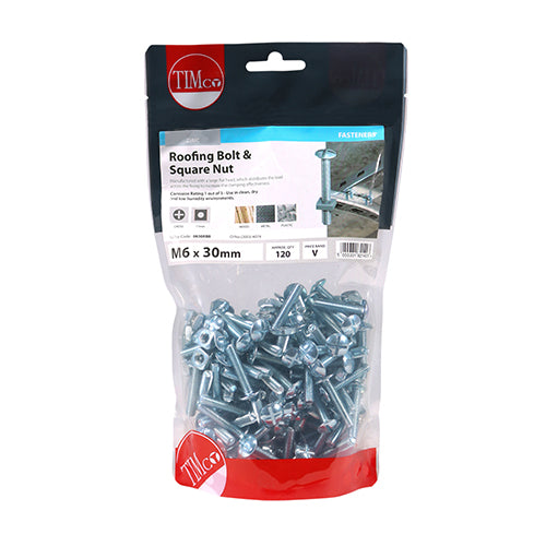 TIMCO Roofing Bolts & Square Nuts Silver — Bag