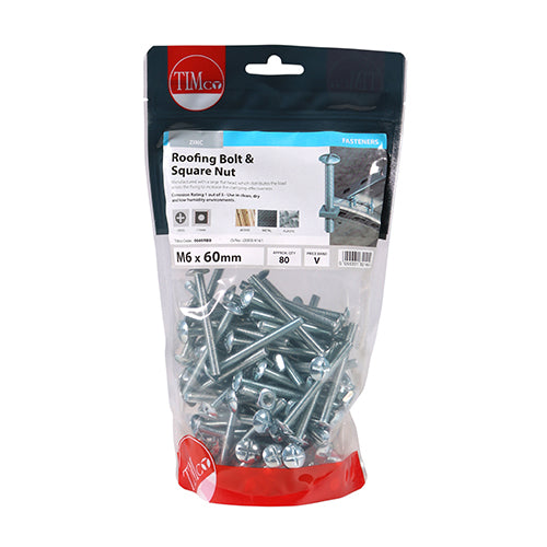 TIMCO Roofing Bolts & Square Nuts Silver — Bag