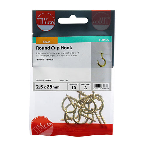TIMCO Cup Hooks Round Electro Brass - 19mm