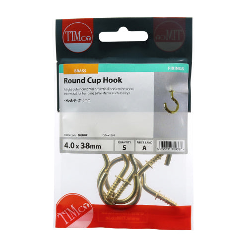 TIMCO Cup Hooks Round Electro Brass - 19mm