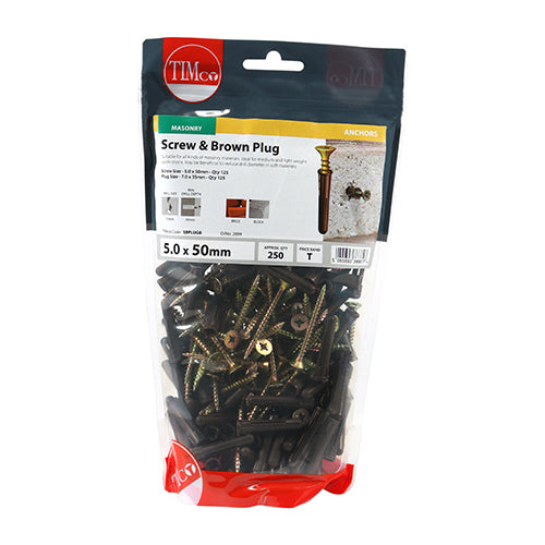 TIMCO Red Plastic Plugs with Screws - 30mm Red Plug, 4.0x40 Screw