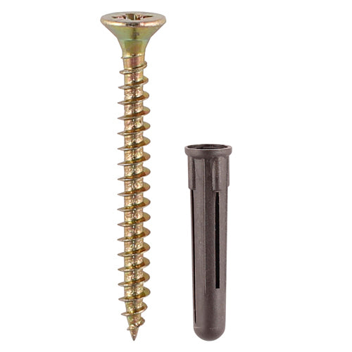 TIMCO Brown Premium Plastic Plugs With Twin-Threaded Countersunk Silver Woodscrews — Bag
