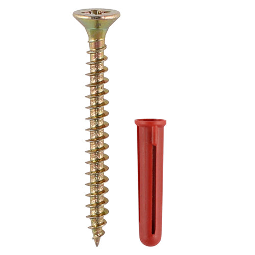 TIMCO Red Plastic Plugs with Screws - 30mm Red Plug, 4.0x40 Screw