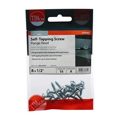TIMCO Self-Tapping Flange Head Silver Screws - 8 x