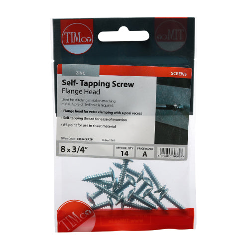 TIMCO Self-Tapping Flange Head Silver Screws - 8 x