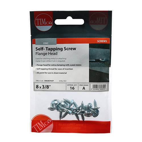 TIMCO Self-Tapping Flange Head Silver Screws - 8 x