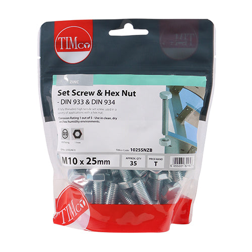 TIMCO Set Screws DIN933 Grade 8.8 & Hex Nut DIN934 Silver — Bag