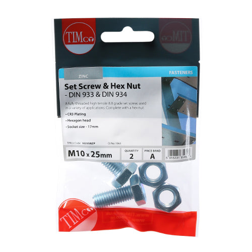 TIMCO Set Screws DIN933 Grade 8.8 & Hex Nut DIN934 Silver — Trade Pack