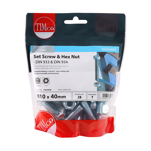 TIMCO Set Screws DIN933 Grade 8.8 & Hex Nut DIN934 Silver — Bag