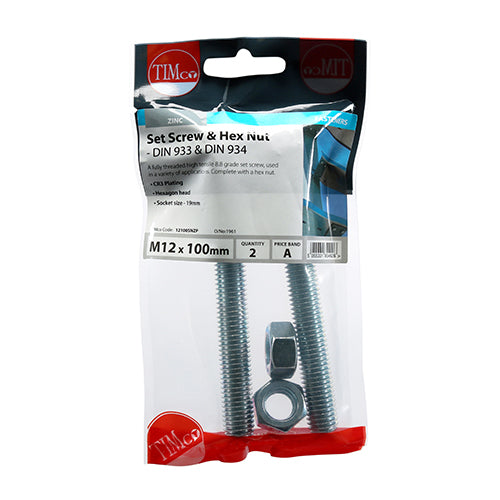 TIMCO Set Screws DIN933 Grade 8.8 & Hex Nut DIN934 Silver — Trade Pack