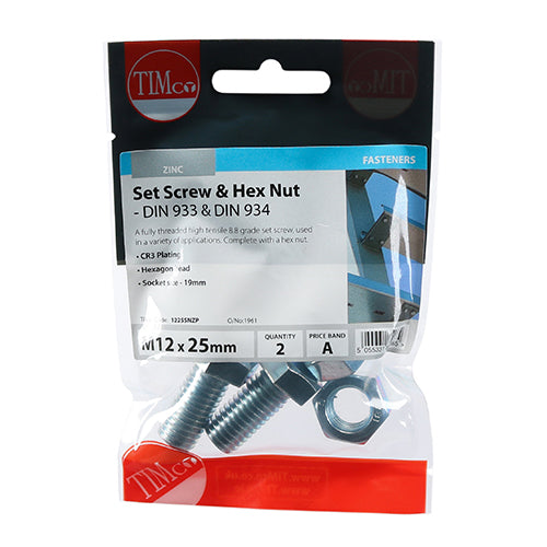 TIMCO Set Screws DIN933 Grade 8.8 & Hex Nut DIN934 Silver — Trade Pack