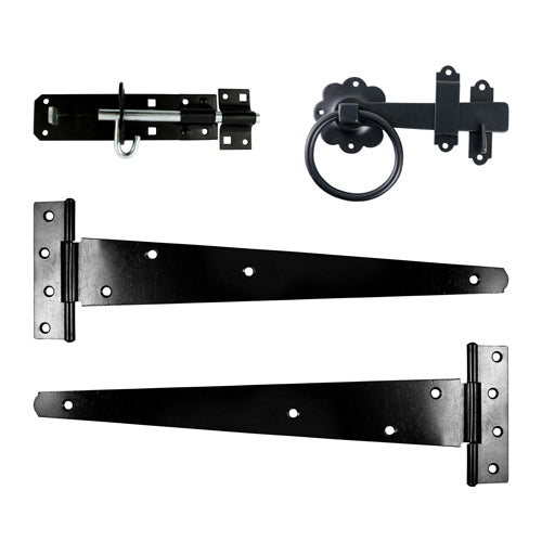 TIMCO Side Gate Kit Medium Tee Hinges Ring Latch & Brenton Padbolt Hot Dipped Galvanised - 18"