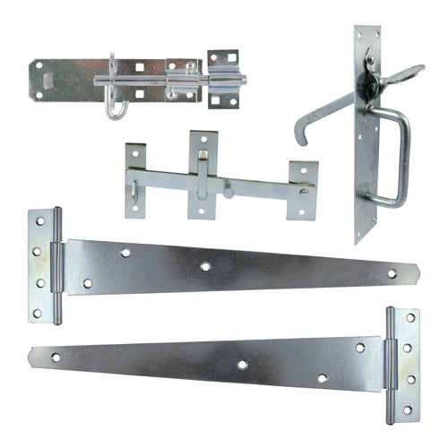 TIMCO Side Gate Kit Medium Tee Hinges Suffolk Latch & Brenton Padbolt Black - 18"