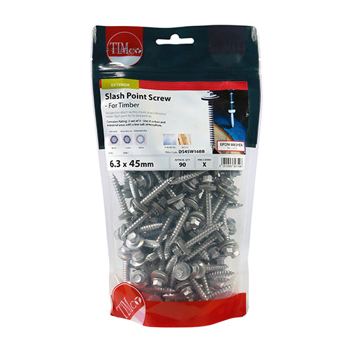 TIMCO Slash Point Sheet Metal to Timber Screws Exterior Silver with EPDM Washer - 6.3 x — Bag