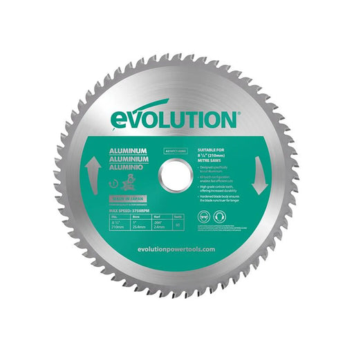 Evolution - Aluminium Cutting Mitre Saw Blade 210 x 25.4mm x 60T