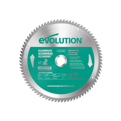 Evolution - Aluminium Cutting Mitre Saw Blade 255 x 25.4mm x 80T