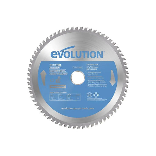 Evolution - Thin Steel Cutting Mitre Saw Blade 210 x 25.4mm x 68T