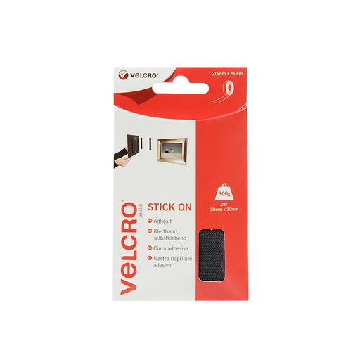 VELCRO® Brand Stick On Tape Black 20mm x 50cm 60225