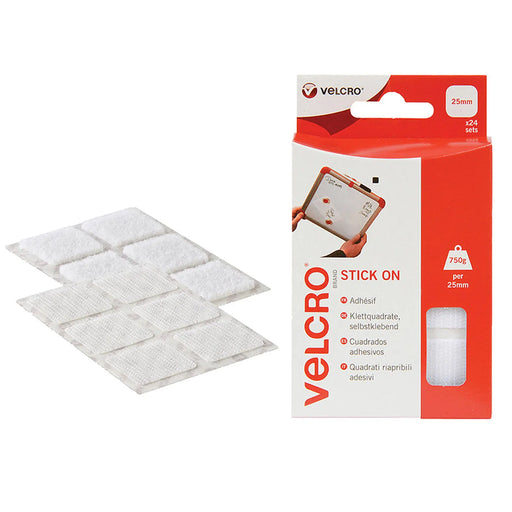 VELCRO® Brand Stick On Squares 25mm x 24 Sets 60235