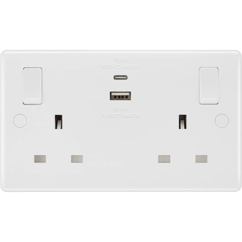 BG Electrical 800 Series - Double switched single pole, with USB A + C (22W)