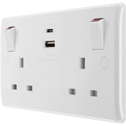 BG Electrical 800 Series - Double switched single pole, with USB A + C (22W)