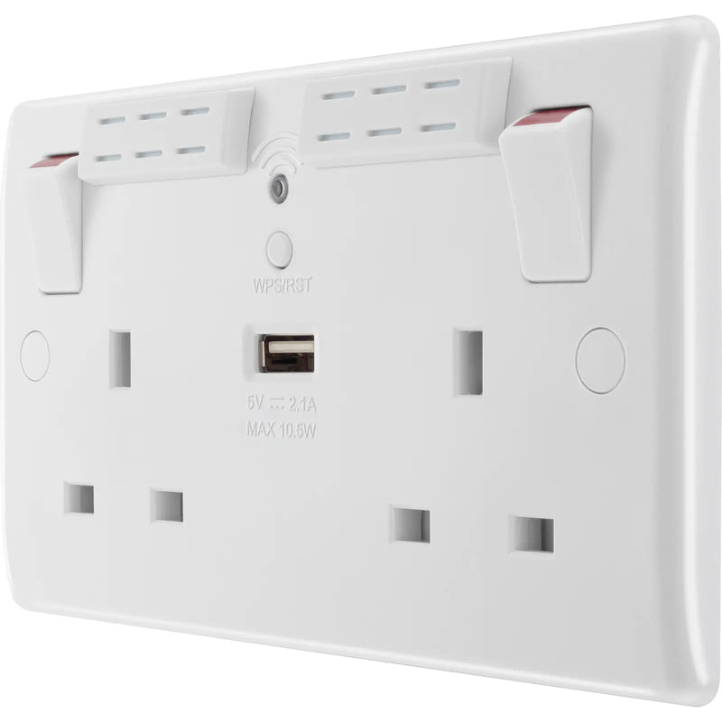 BG Electrical 800 Series - Double, switched, single pole, Wi-Fi Extender, with USB A
