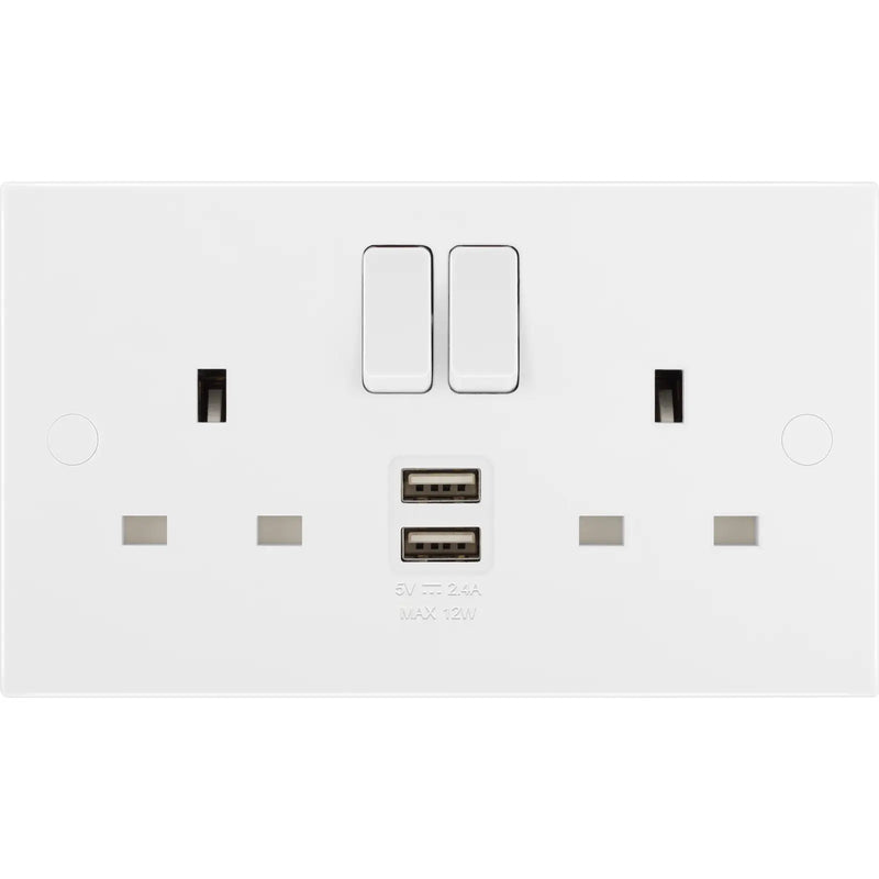 BG Electrical 900 Series - Double switched single pole, with 2 x USB A (12W)