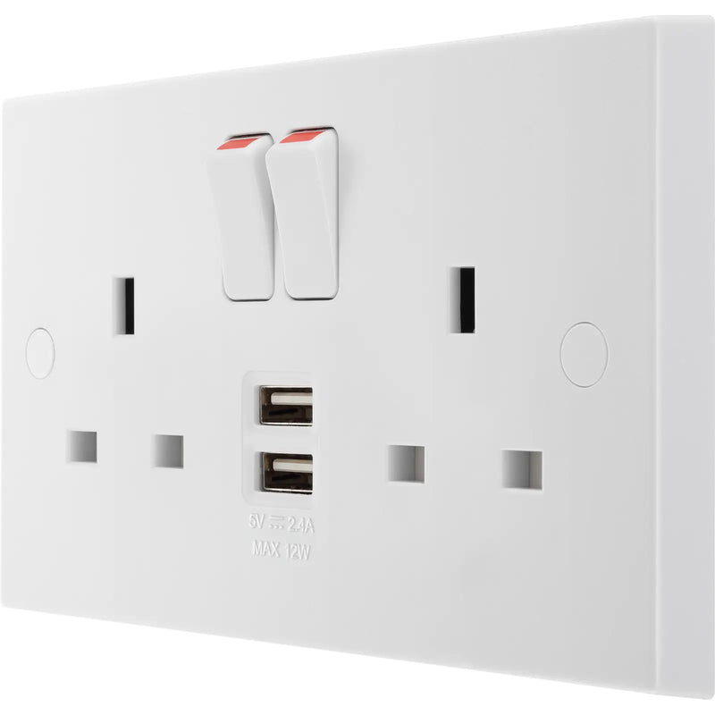BG Electrical 900 Series - Double switched single pole, with 2 x USB A (12W)