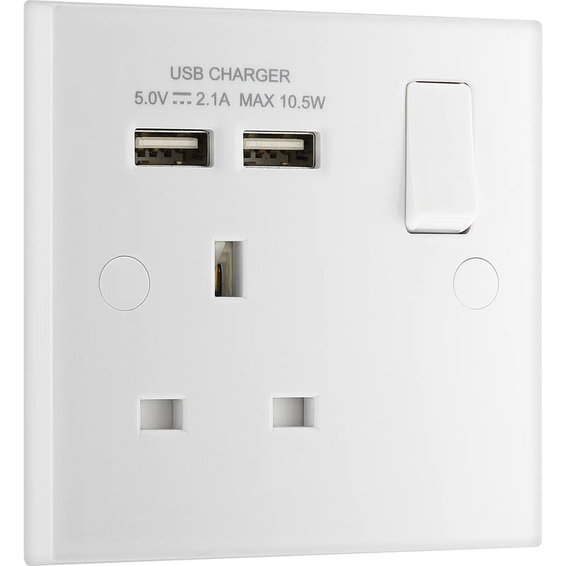 BG Electrical 900 Series - Single switched, single pole, with 2 x USB A