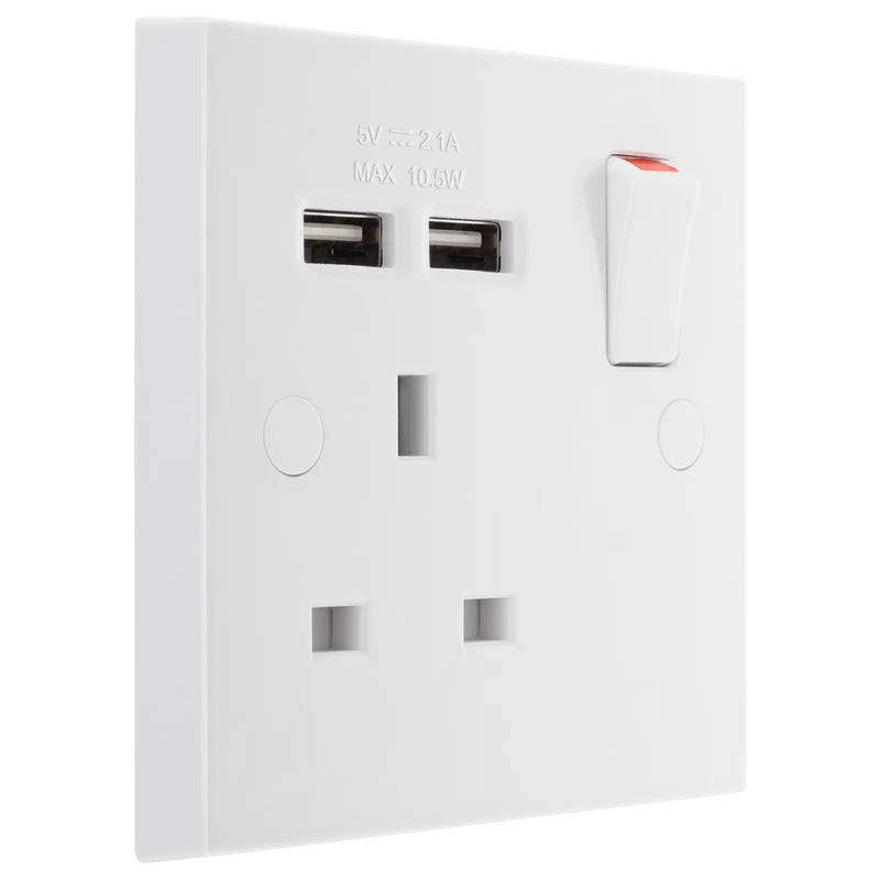 BG Electrical 900 Series - Single switched, single pole, with 2 x USB A