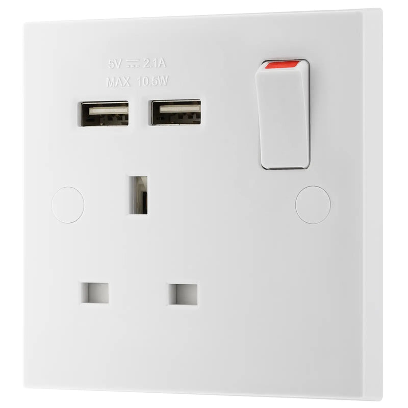 BG Electrical 900 Series - Single switched, single pole, with 2 x USB A