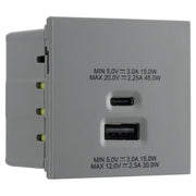 BG Electrical Euro Module - 45W USB A+C Euro Module - Grey