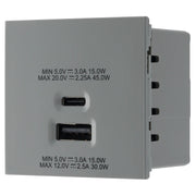 BG Electrical Euro Module - 45W USB A+C Euro Module - Grey