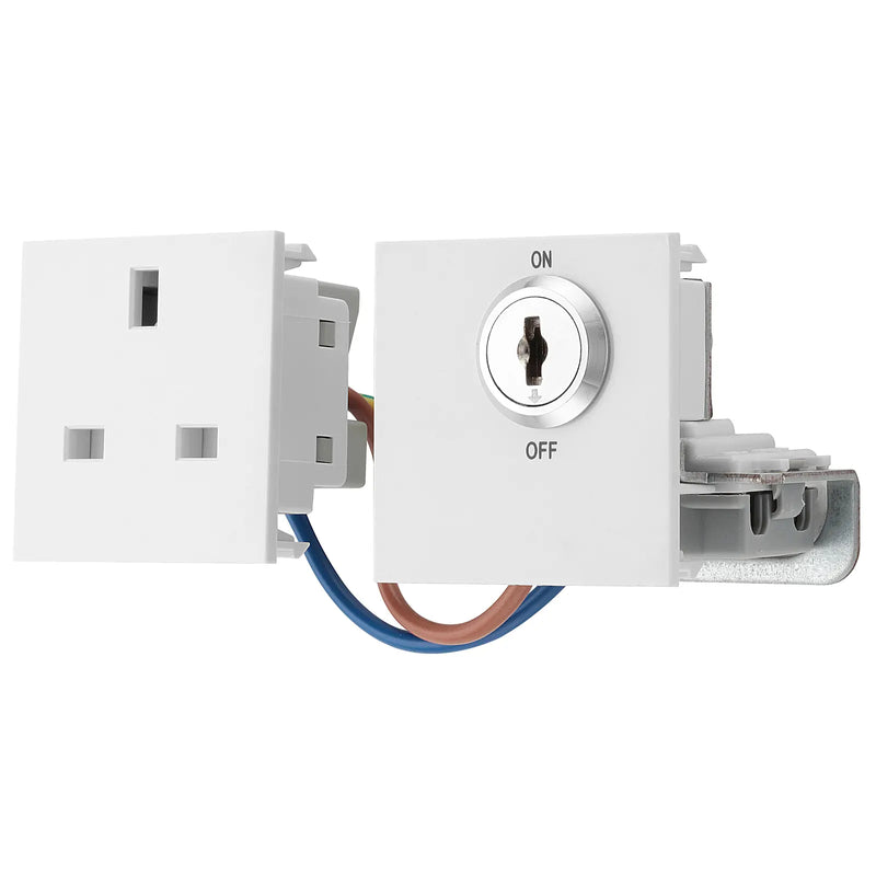 BG Electrical Euro Module - 13A double pole, key controlled socket