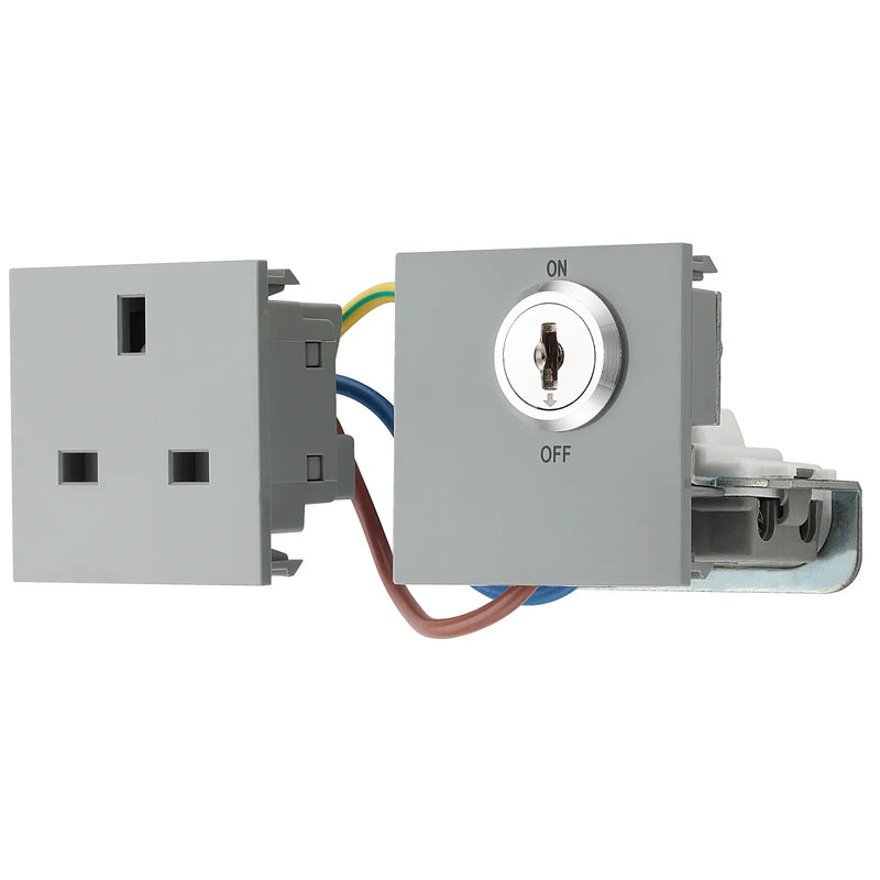 BG Electrical Euro Module - 13A double pole, key controlled socket