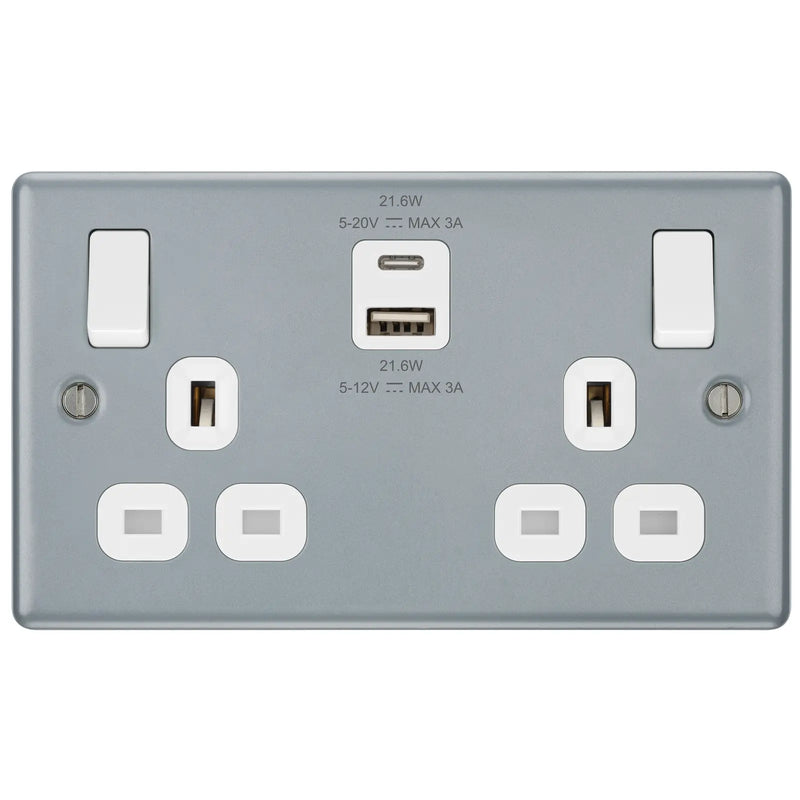 BG Electrical Metal Clad - Double switched single pole, with USB A + C (22W)