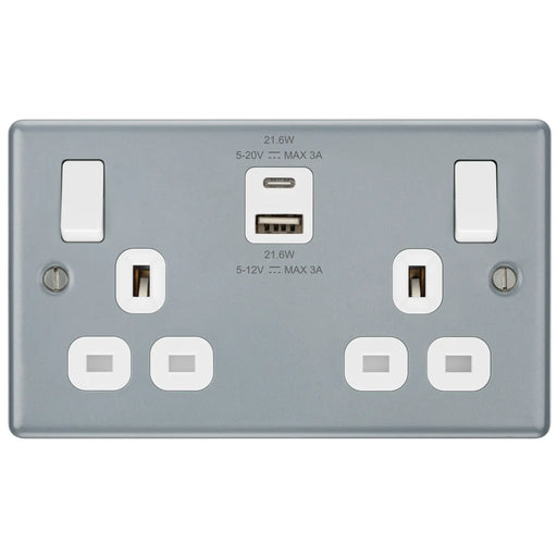BG Electrical Metal Clad - Double switched single pole, with USB A + C (22W)