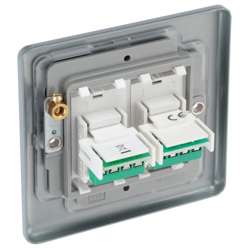 BG Electrical Metal Clad - Double, RJ45 telephone socket