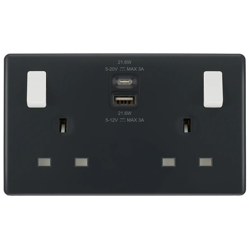 BG Electrical Part M - Double switched single pole, with USB A + C (22W)