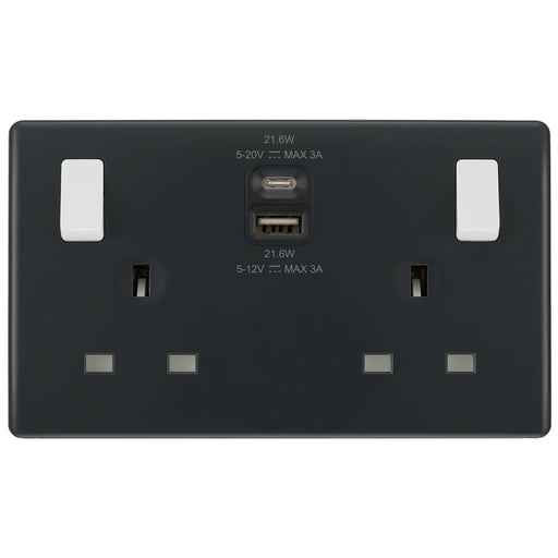 BG Electrical Part M - Double switched single pole, with USB A + C (22W)