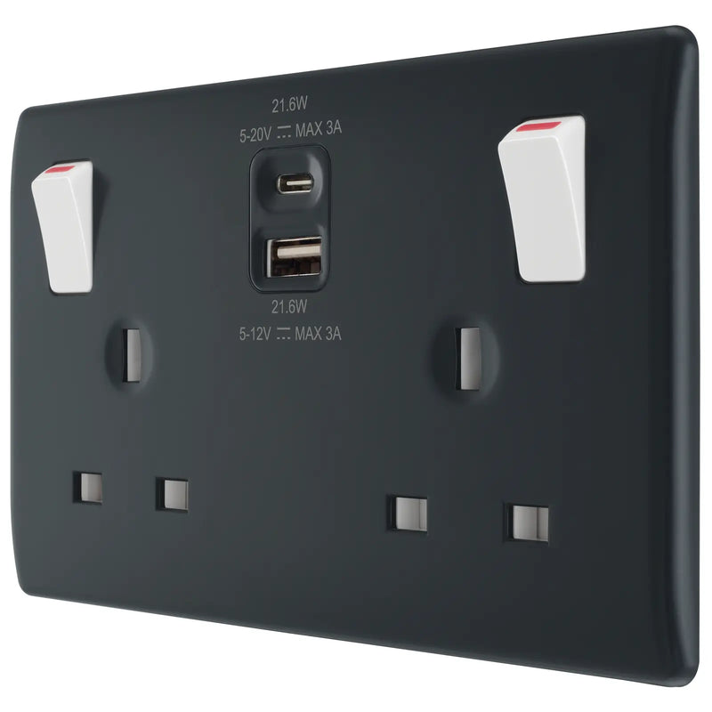 BG Electrical Part M - Double switched single pole, with USB A + C (22W)